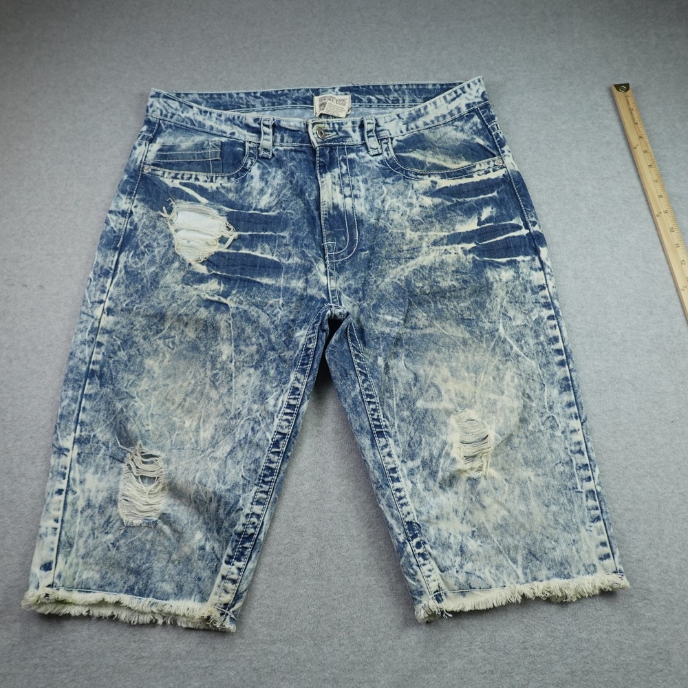 Smoke Rise Denim Shorts Mens 40 Blue Acid Wash Distressed Raw Hem Jean